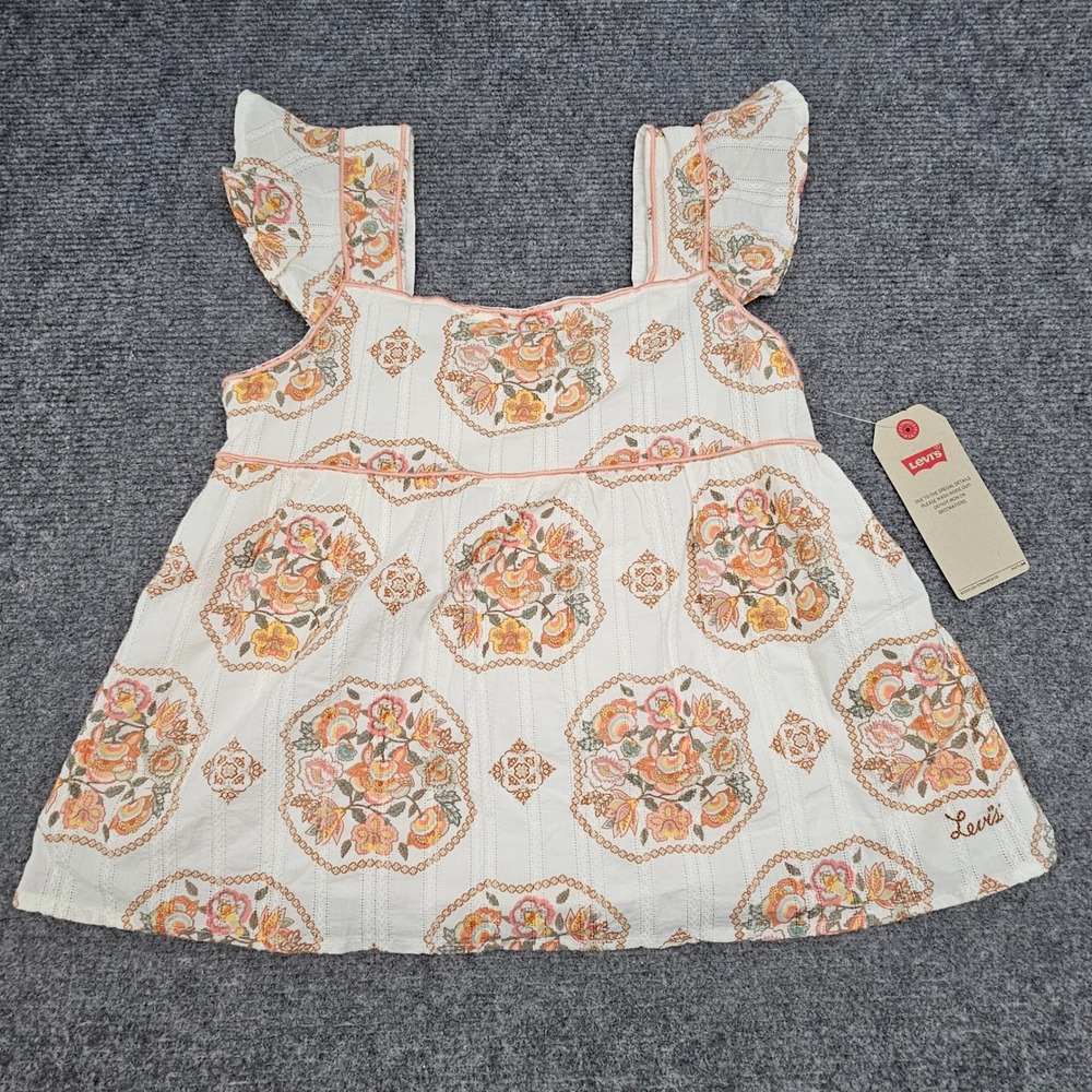 Levi's Flutter Sleeve Top Girls Size M Gardenia Floral Boho Blouse